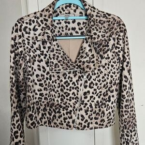 Papaya Leopard Print Leather Jacket